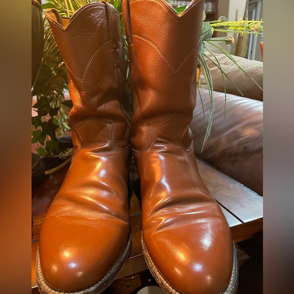 RARE FIND Men Vintage Leather cognac Roper Boots By Justin Size 11 Rodeo Western - Picture 10 of 12